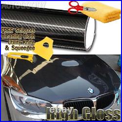50ft x 5ft HIGH GLOSS 5D Black Carbon Fiber Vinyl Wrap Film Bubble Air Free 6D